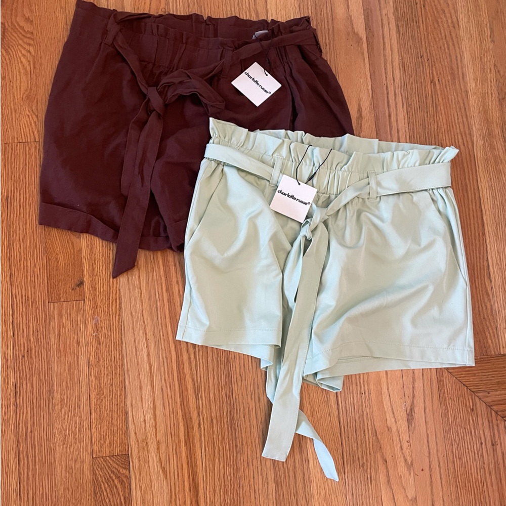 NWT two pairs of Charlotte Russe paper Bag linen shorts
